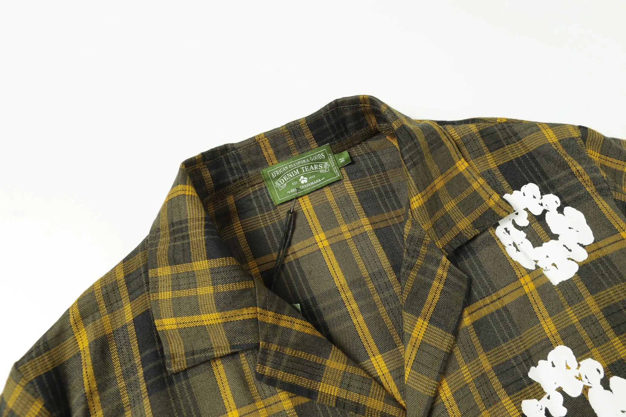 P116 388 DENIM TEARS Kapok European and American trendy brand high-quality plaid short-sleeved shirt set Color Red Gray Yellow Size S-XL